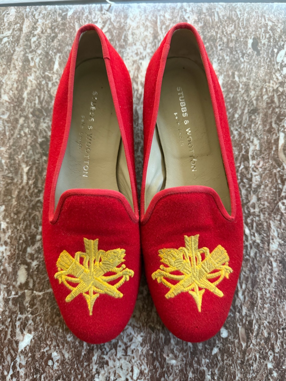 Stubbs & Wootton Red Embroidered Women's Loafers 7.5